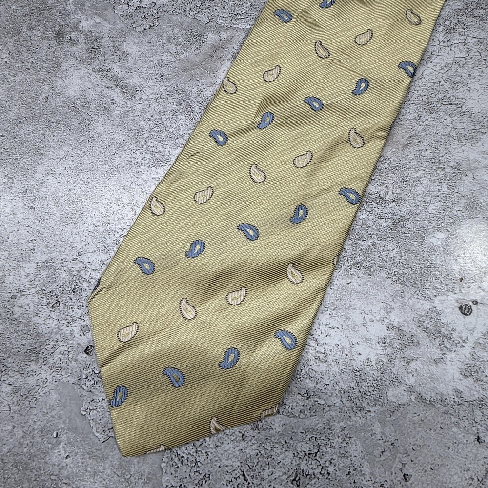Barneys New York Silk Tie Mens One Size Gold Paisley Made In Italy Necktie New